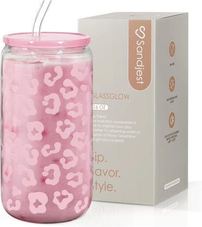 Christian 16oz Can Glass Tumbler with Acrylic Lid & Straw, Iced Coffee Cup for Women Girls, Aesthetic Cups Gifts for Birthday Christmas