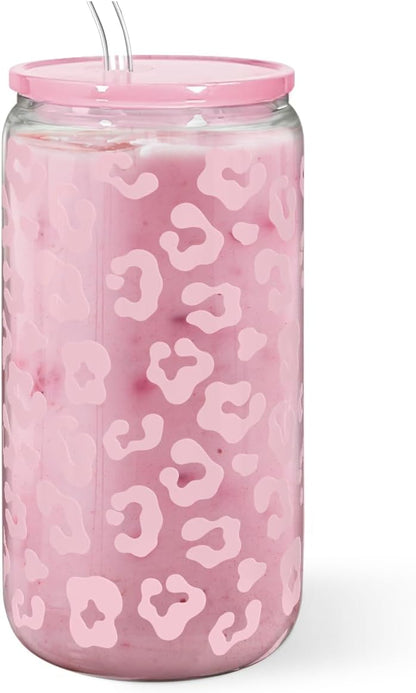 Christian 16oz Can Glass Tumbler with Acrylic Lid & Straw, Iced Coffee Cup for Women Girls, Aesthetic Cups Gifts for Birthday Christmas