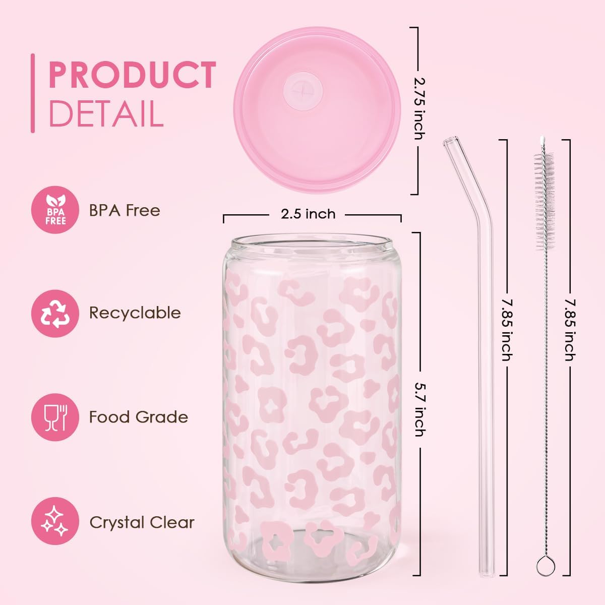 Christian 16oz Can Glass Tumbler with Acrylic Lid & Straw, Iced Coffee Cup for Women Girls, Aesthetic Cups Gifts for Birthday Christmas