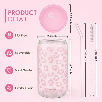 Christian 16oz Can Glass Tumbler with Acrylic Lid & Straw, Iced Coffee Cup for Women Girls, Aesthetic Cups Gifts for Birthday Christmas