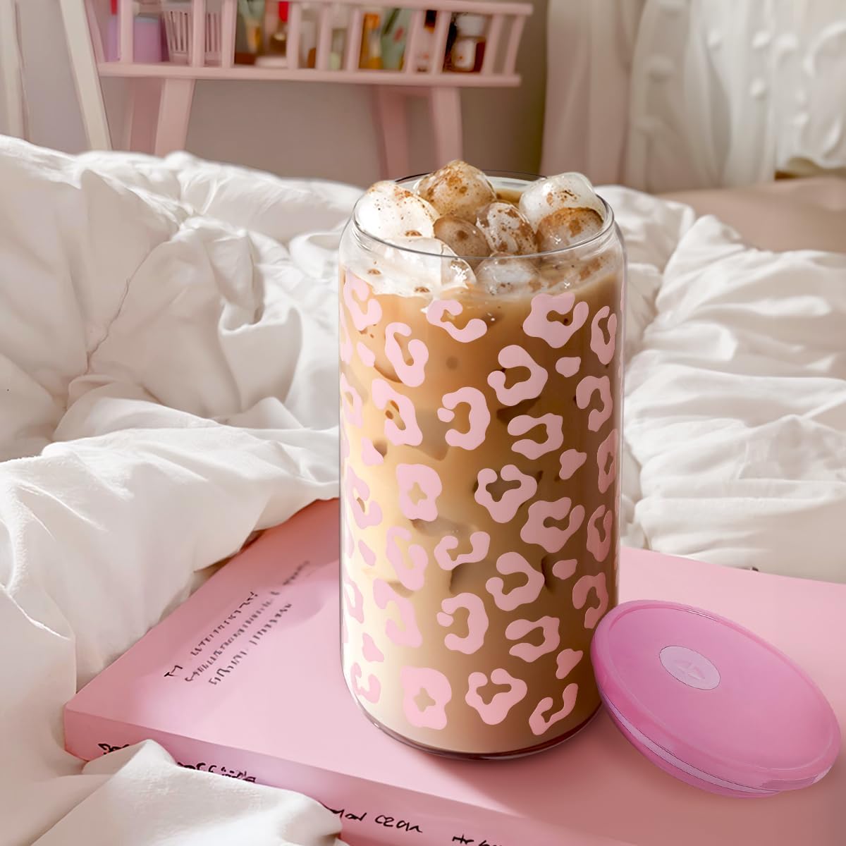 Christian 16oz Can Glass Tumbler with Acrylic Lid & Straw, Iced Coffee Cup for Women Girls, Aesthetic Cups Gifts for Birthday Christmas