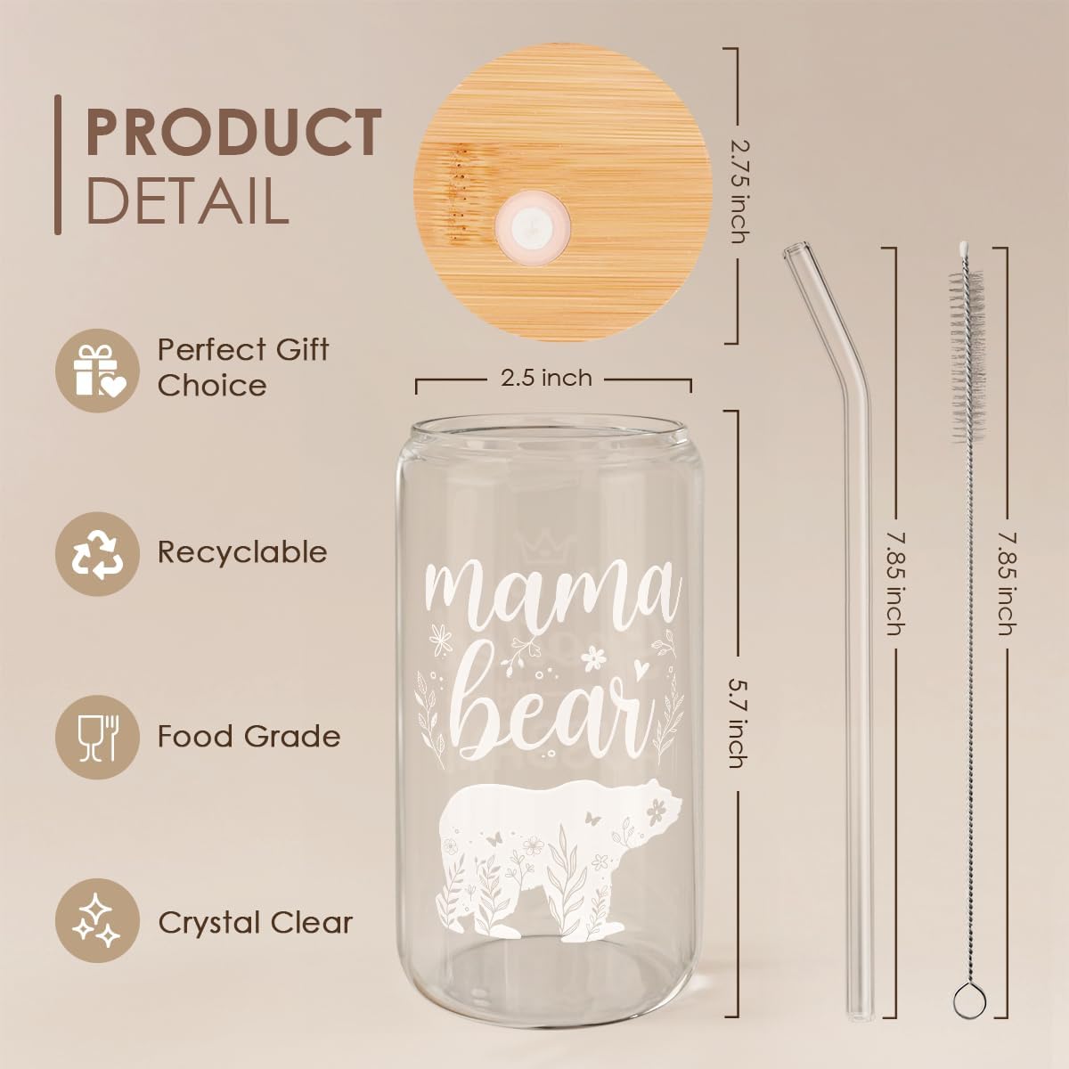 Christian 16oz Can Glass Tumbler with Acrylic Lid & Straw, Iced Coffee Cup for Women Girls, Aesthetic Cups Gifts for Birthday Christmas
