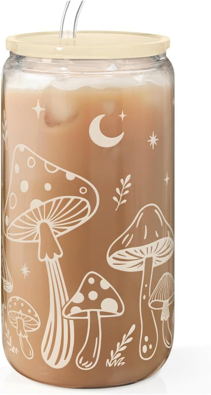 Christian 16oz Can Glass Tumbler with Acrylic Lid & Straw, Iced Coffee Cup for Women Girls, Aesthetic Cups Gifts for Birthday Christmas
