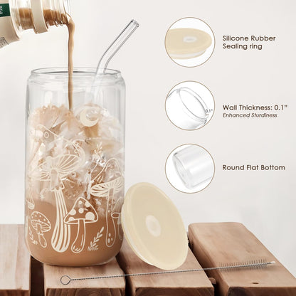 Christian 16oz Can Glass Tumbler with Acrylic Lid & Straw, Iced Coffee Cup for Women Girls, Aesthetic Cups Gifts for Birthday Christmas