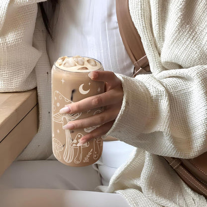 Christian 16oz Can Glass Tumbler with Acrylic Lid & Straw, Iced Coffee Cup for Women Girls, Aesthetic Cups Gifts for Birthday Christmas