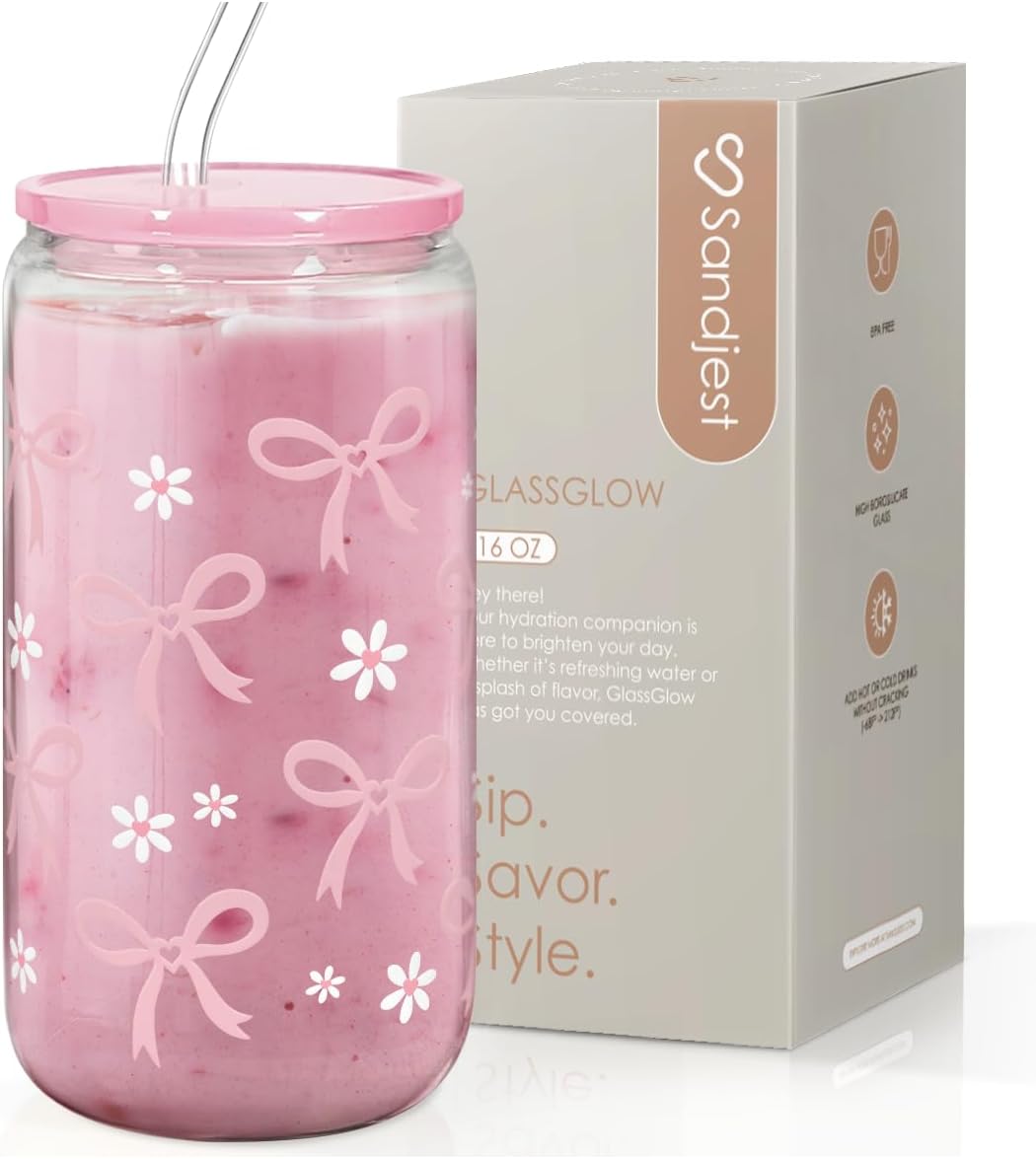 Christian 16oz Can Glass Tumbler with Acrylic Lid & Straw, Iced Coffee Cup for Women Girls, Aesthetic Cups Gifts for Birthday Christmas