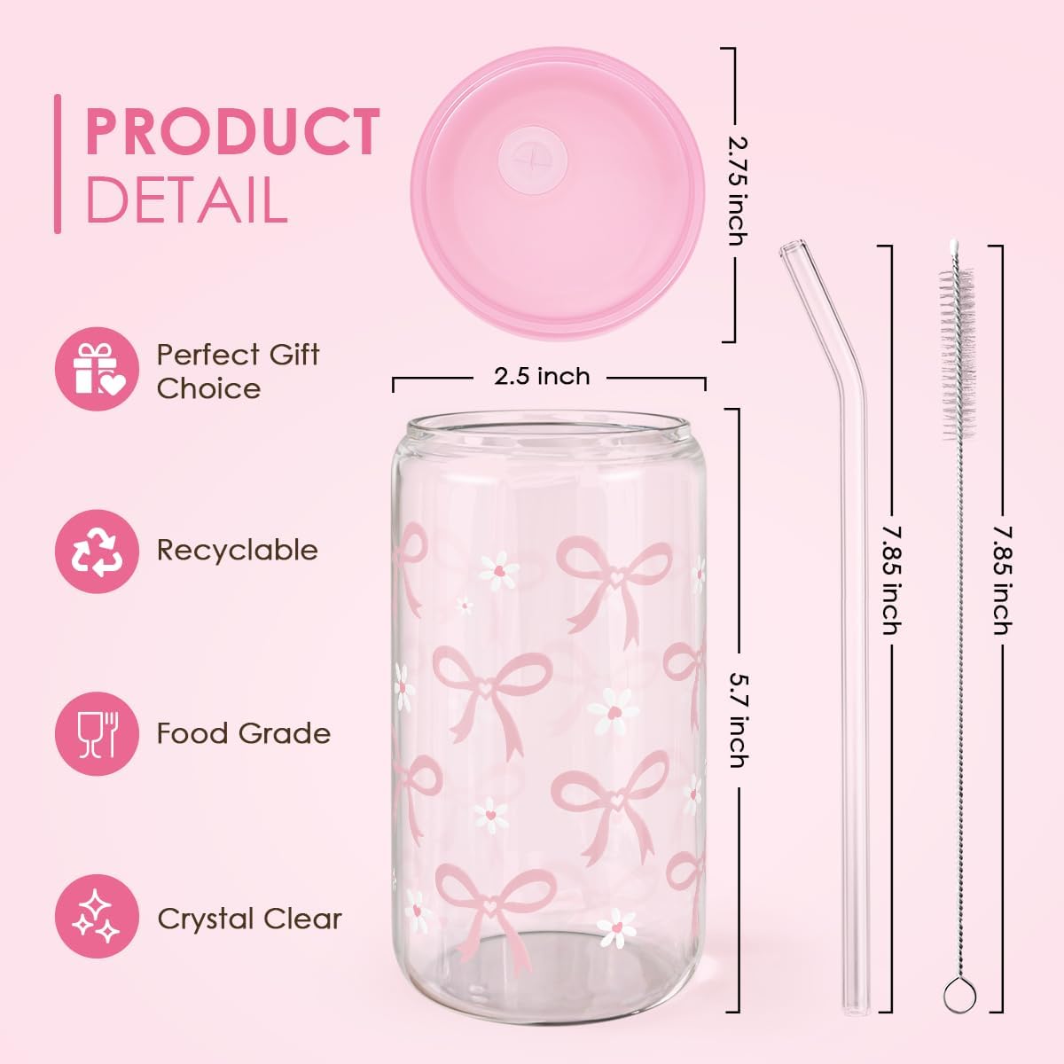 Christian 16oz Can Glass Tumbler with Acrylic Lid & Straw, Iced Coffee Cup for Women Girls, Aesthetic Cups Gifts for Birthday Christmas