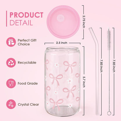 Christian 16oz Can Glass Tumbler with Acrylic Lid & Straw, Iced Coffee Cup for Women Girls, Aesthetic Cups Gifts for Birthday Christmas