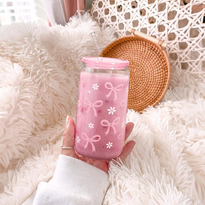 Christian 16oz Can Glass Tumbler with Acrylic Lid & Straw, Iced Coffee Cup for Women Girls, Aesthetic Cups Gifts for Birthday Christmas