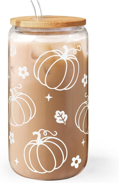 Christian 16oz Can Glass Tumbler with Acrylic Lid & Straw, Iced Coffee Cup for Women Girls, Aesthetic Cups Gifts for Birthday Christmas