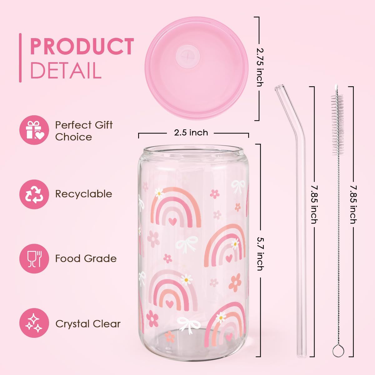 Christian 16oz Can Glass Tumbler with Acrylic Lid & Straw, Iced Coffee Cup for Women Girls, Aesthetic Cups Gifts for Birthday Christmas