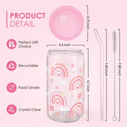 Christian 16oz Can Glass Tumbler with Acrylic Lid & Straw, Iced Coffee Cup for Women Girls, Aesthetic Cups Gifts for Birthday Christmas