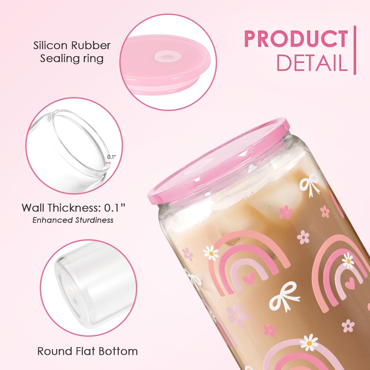 Christian 16oz Can Glass Tumbler with Acrylic Lid & Straw, Iced Coffee Cup for Women Girls, Aesthetic Cups Gifts for Birthday Christmas