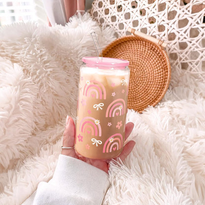 Christian 16oz Can Glass Tumbler with Acrylic Lid & Straw, Iced Coffee Cup for Women Girls, Aesthetic Cups Gifts for Birthday Christmas
