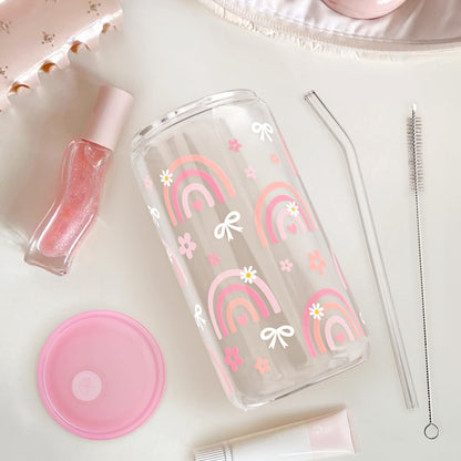 Christian 16oz Can Glass Tumbler with Acrylic Lid & Straw, Iced Coffee Cup for Women Girls, Aesthetic Cups Gifts for Birthday Christmas