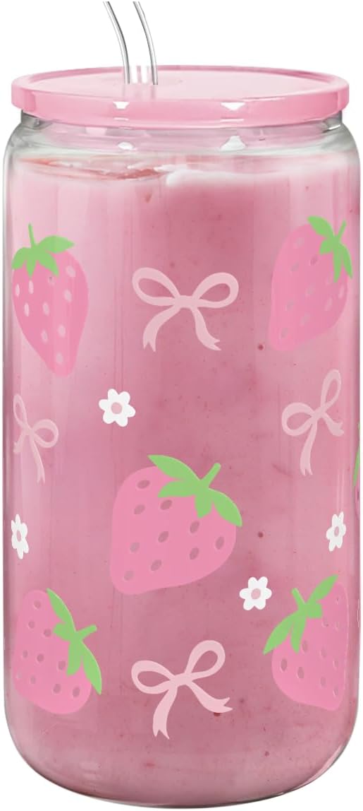 Christian 16oz Can Glass Tumbler with Acrylic Lid & Straw, Iced Coffee Cup for Women Girls, Aesthetic Cups Gifts for Birthday Christmas