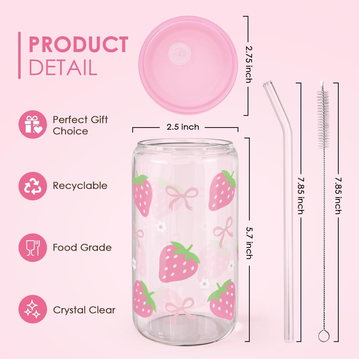 Christian 16oz Can Glass Tumbler with Acrylic Lid & Straw, Iced Coffee Cup for Women Girls, Aesthetic Cups Gifts for Birthday Christmas