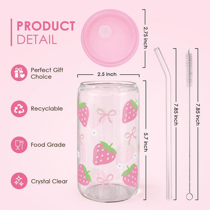 Christian 16oz Can Glass Tumbler with Acrylic Lid & Straw, Iced Coffee Cup for Women Girls, Aesthetic Cups Gifts for Birthday Christmas