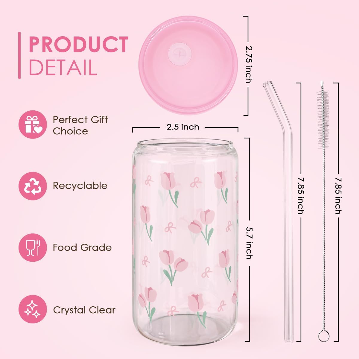 Christian 16oz Can Glass Tumbler with Acrylic Lid & Straw, Iced Coffee Cup for Women Girls, Aesthetic Cups Gifts for Birthday Christmas