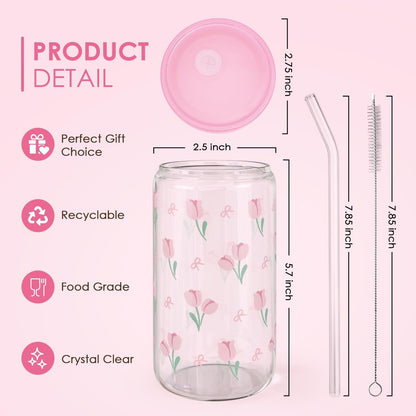 Christian 16oz Can Glass Tumbler with Acrylic Lid & Straw, Iced Coffee Cup for Women Girls, Aesthetic Cups Gifts for Birthday Christmas