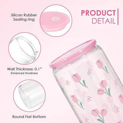 Christian 16oz Can Glass Tumbler with Acrylic Lid & Straw, Iced Coffee Cup for Women Girls, Aesthetic Cups Gifts for Birthday Christmas