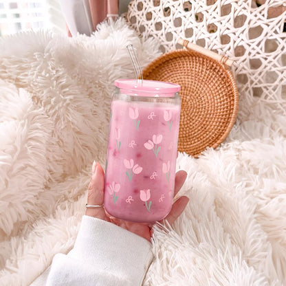 Christian 16oz Can Glass Tumbler with Acrylic Lid & Straw, Iced Coffee Cup for Women Girls, Aesthetic Cups Gifts for Birthday Christmas
