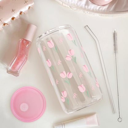 Christian 16oz Can Glass Tumbler with Acrylic Lid & Straw, Iced Coffee Cup for Women Girls, Aesthetic Cups Gifts for Birthday Christmas