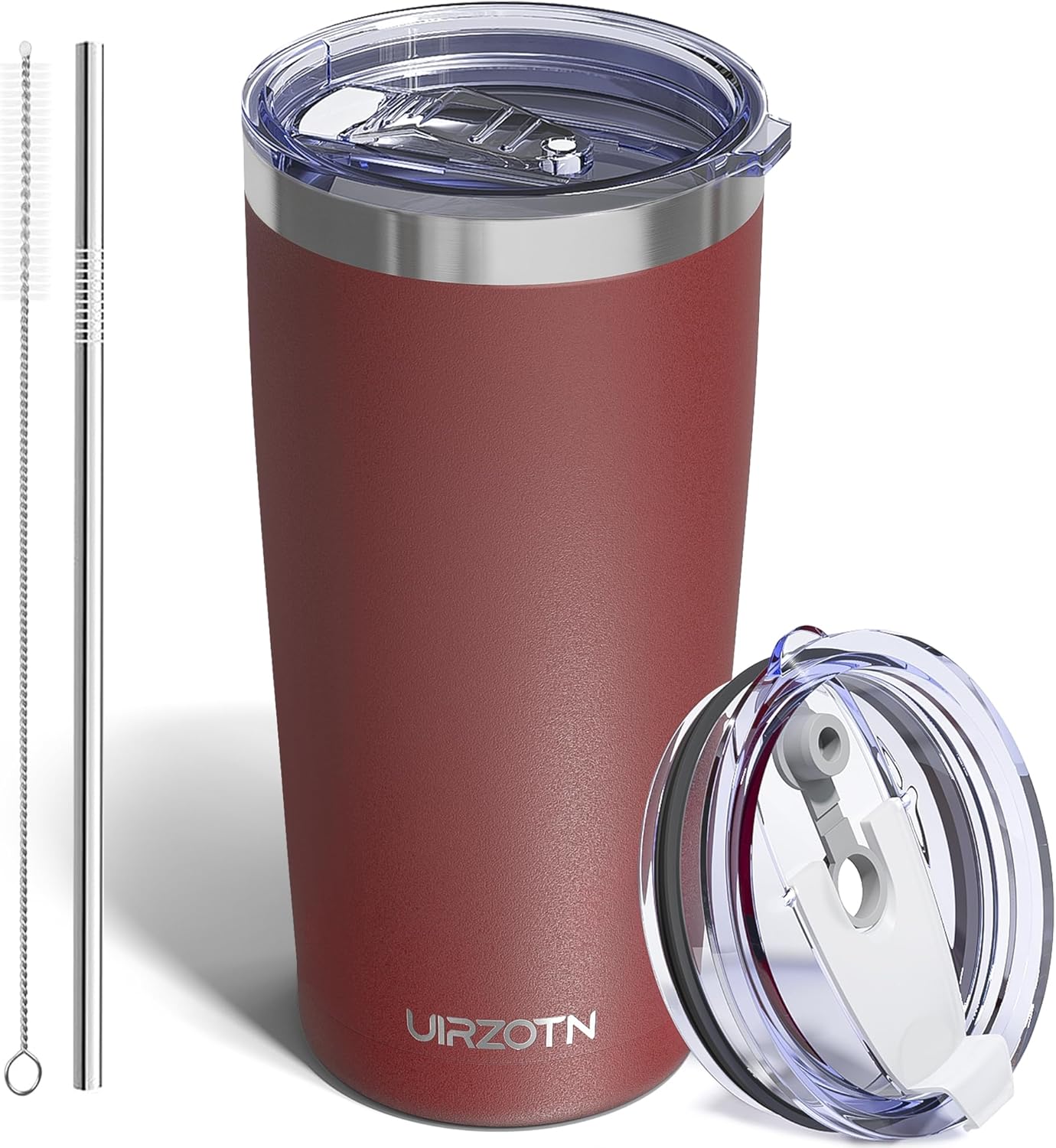 Travel Coffee Tumbler 20oz, Leakproof Travel Coffee Mug with Dual Lids and Straw, Stainless Steel Double Wall Vacuum Insulated Tumbler for Hot/Iced Drinks (Red, Textured Matte)