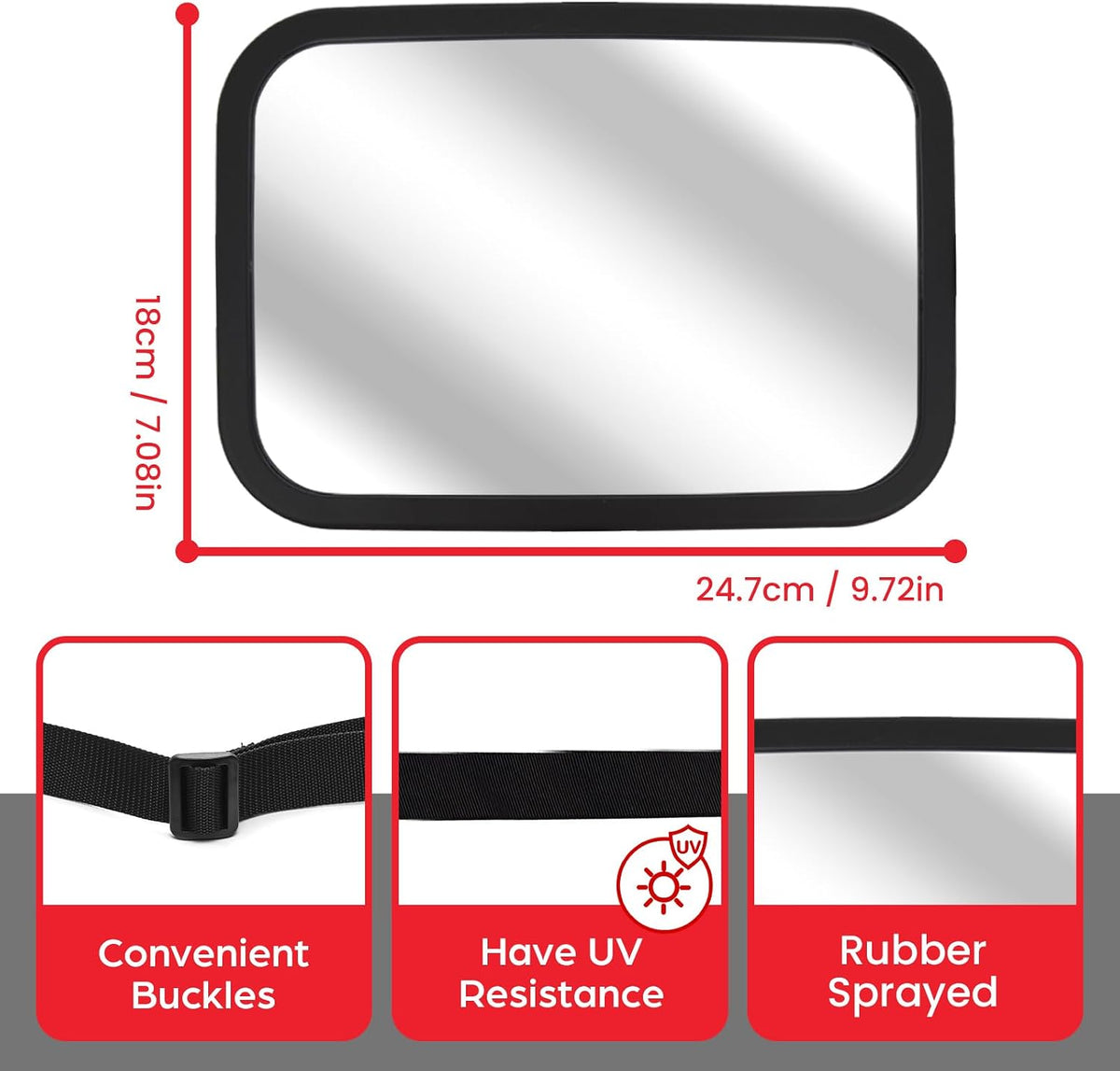 Baby Car Mirror for Rear Facing Seat, Black