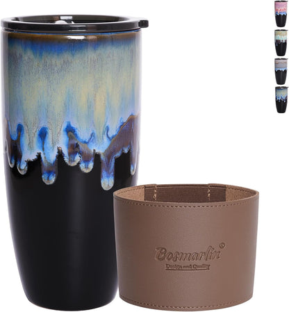 Ceramic Travel Coffee Mug with Lid, 21 oz, Portable Coffee Cup for Car Cup Holder, Microwave and Dishwasher Safe, Reactive Glaze