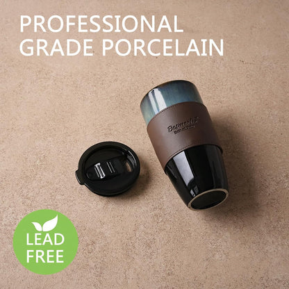 Ceramic Travel Coffee Mug with Lid, 21 oz, Portable Coffee Cup for Car Cup Holder, Microwave and Dishwasher Safe, Reactive Glaze