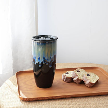 Ceramic Travel Coffee Mug with Lid, 21 oz, Portable Coffee Cup for Car Cup Holder, Microwave and Dishwasher Safe, Reactive Glaze