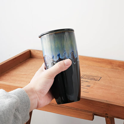 Ceramic Travel Coffee Mug with Lid, 21 oz, Portable Coffee Cup for Car Cup Holder, Microwave and Dishwasher Safe, Reactive Glaze