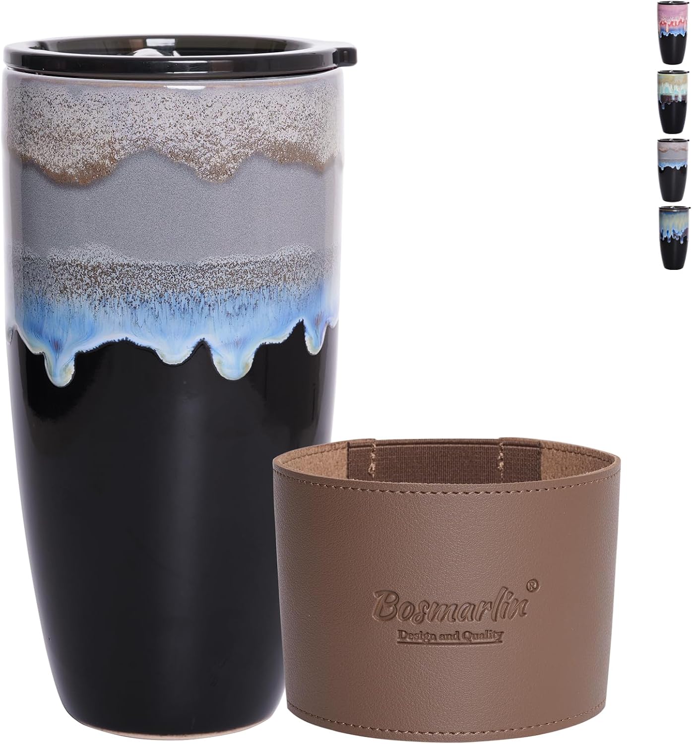 Ceramic Travel Coffee Mug with Lid, 21 oz, Portable Coffee Cup for Car Cup Holder, Microwave and Dishwasher Safe, Reactive Glaze