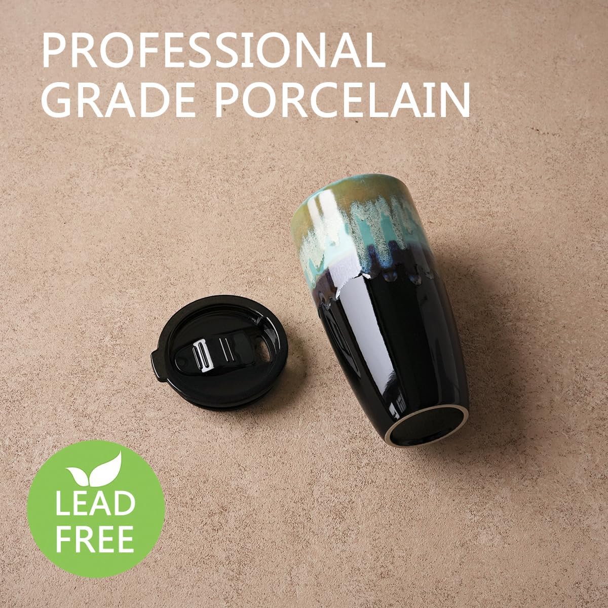 Ceramic Travel Coffee Mug with Lid, 21 oz, Portable Coffee Cup for Car Cup Holder, Microwave and Dishwasher Safe, Reactive Glaze