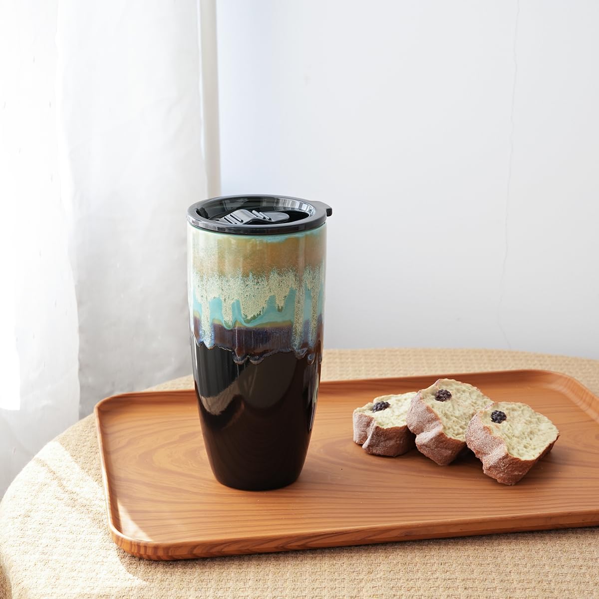 Ceramic Travel Coffee Mug with Lid, 21 oz, Portable Coffee Cup for Car Cup Holder, Microwave and Dishwasher Safe, Reactive Glaze