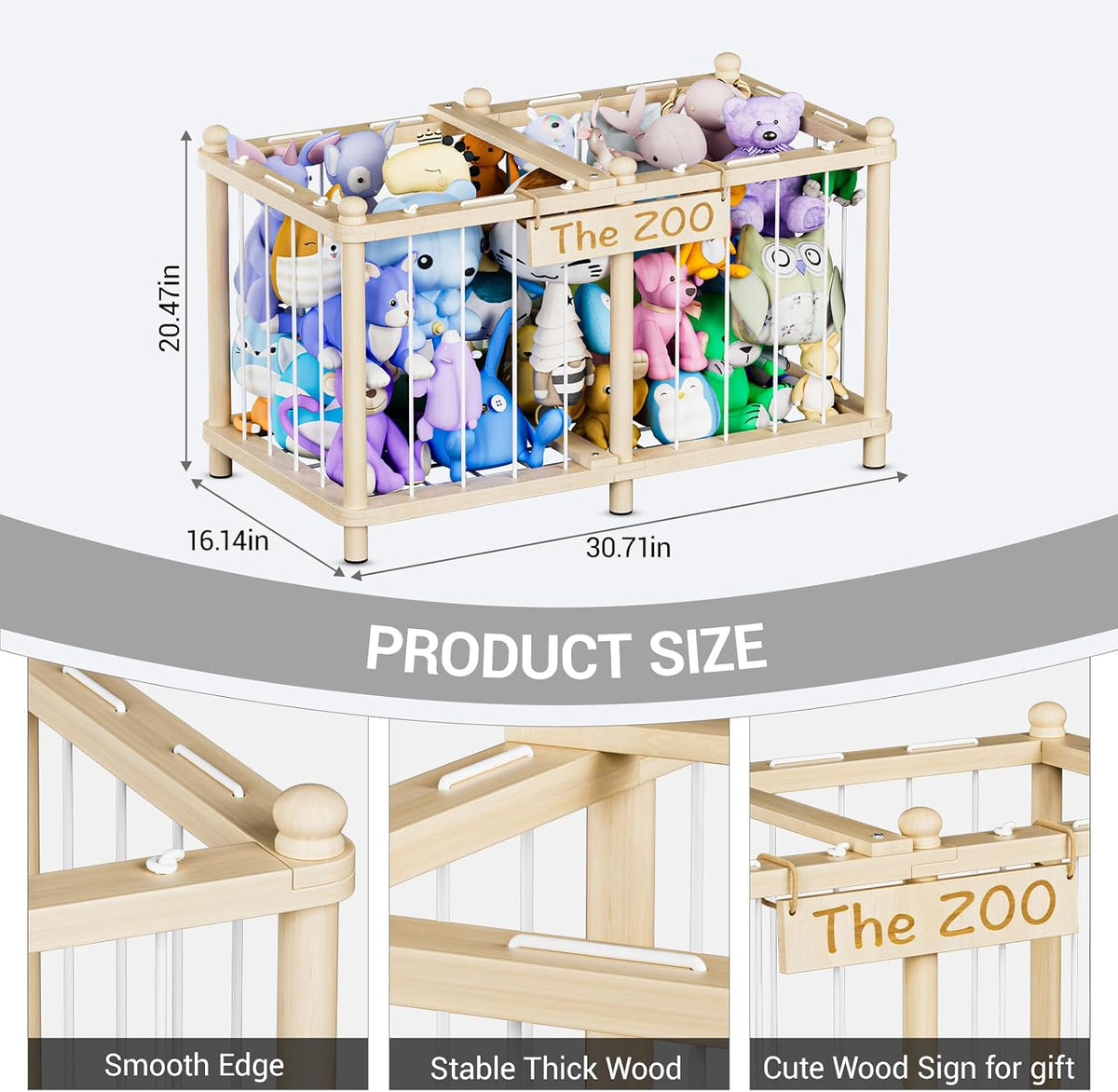 Stuffed Animal Storage Zoo, Wooden Toy Organizers and Storage, Large Capacity Kids Stuffy Organizer, Space Save Stable Plushies Holder Cage for Toddler Room, Bedroom, Playroom & Nursery