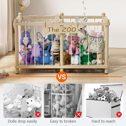 Stuffed Animal Storage Zoo, Wooden Toy Organizers and Storage, Large Capacity Kids Stuffy Organizer, Space Save Stable Plushies Holder Cage for Toddler Room, Bedroom, Playroom & Nursery