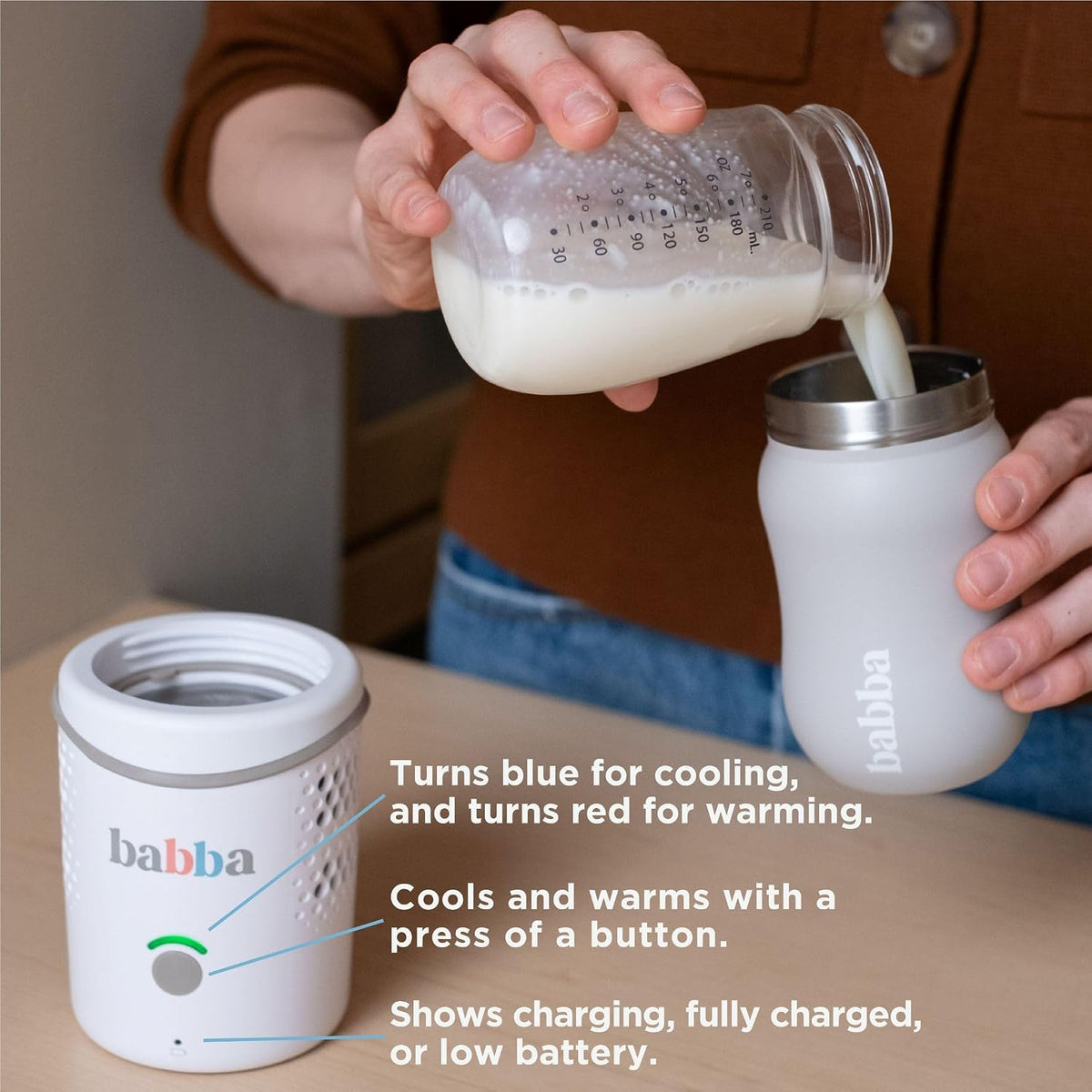 Babba Baby Bottle Cooler+Warmer - Refrigerate, Warm, & Feed All-in-One