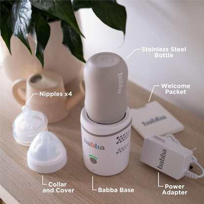 Babba Baby Bottle Cooler+Warmer - Refrigerate, Warm, & Feed All-in-One