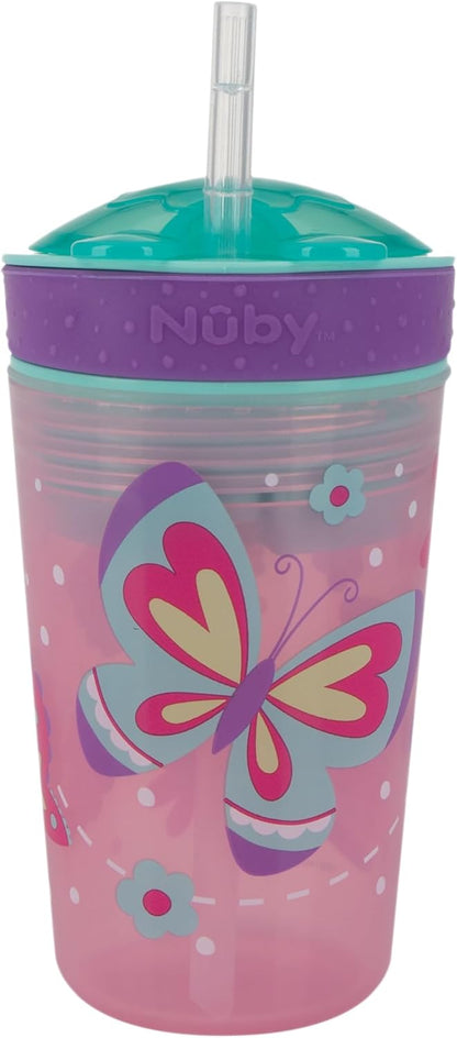 Nuby All in One Snack Bowl and No Spill Soft Straw Cup - 2 Pack Aqua Monsters & Grey Cars - Snack N' Sip, Holds: 4.5 oz Container with Lid and 9 oz/ 270 ml Straw Cup (12 Months +)