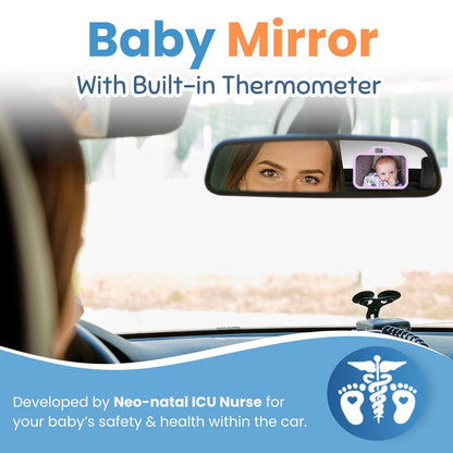 Baby Car Mirror with Temperature Display for Rear-Facing Car Seats