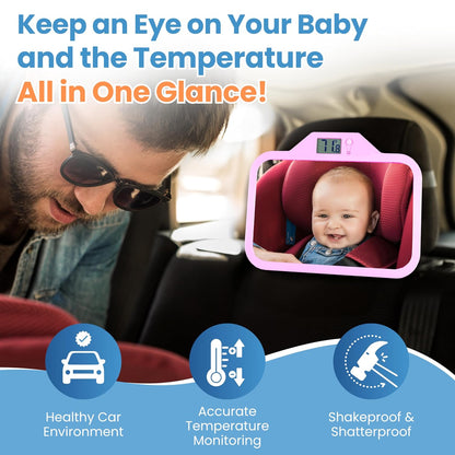 Baby Car Mirror with Temperature Display for Rear-Facing Car Seats