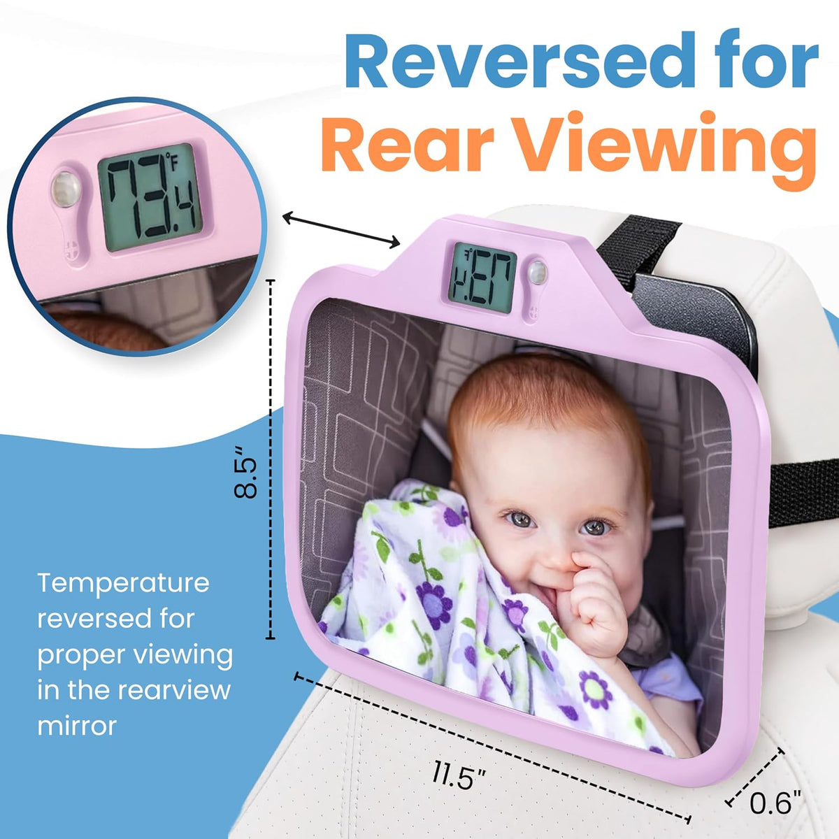Baby Car Mirror with Temperature Display for Rear-Facing Car Seats