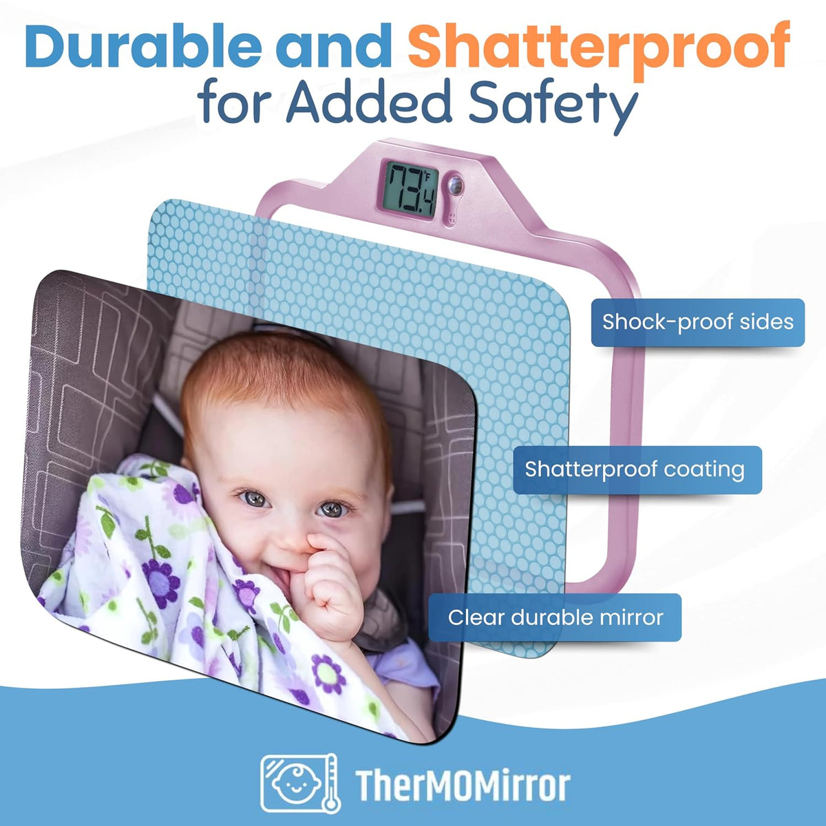 Baby Car Mirror with Temperature Display for Rear-Facing Car Seats