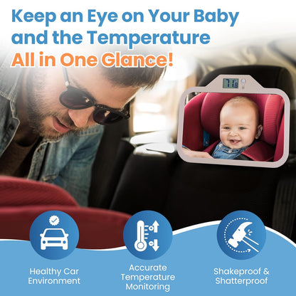 Baby Car Mirror with Temperature Display for Rear-Facing Car Seats
