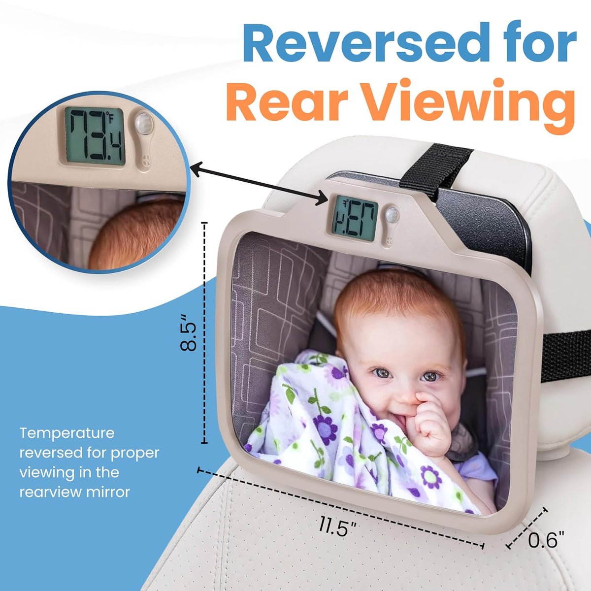 Baby Car Mirror with Temperature Display for Rear-Facing Car Seats