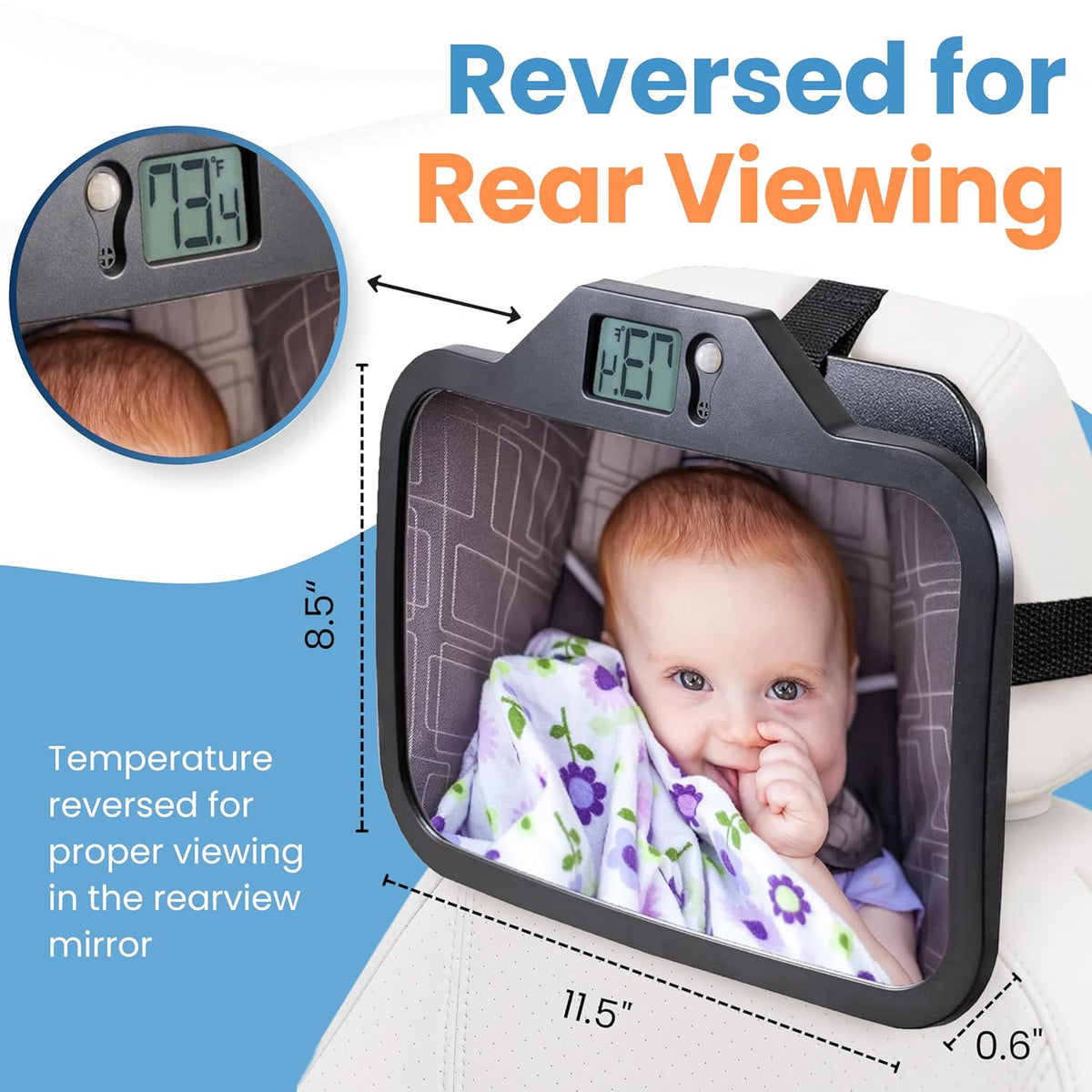 Baby Car Mirror with Temperature Display for Rear-Facing Car Seats