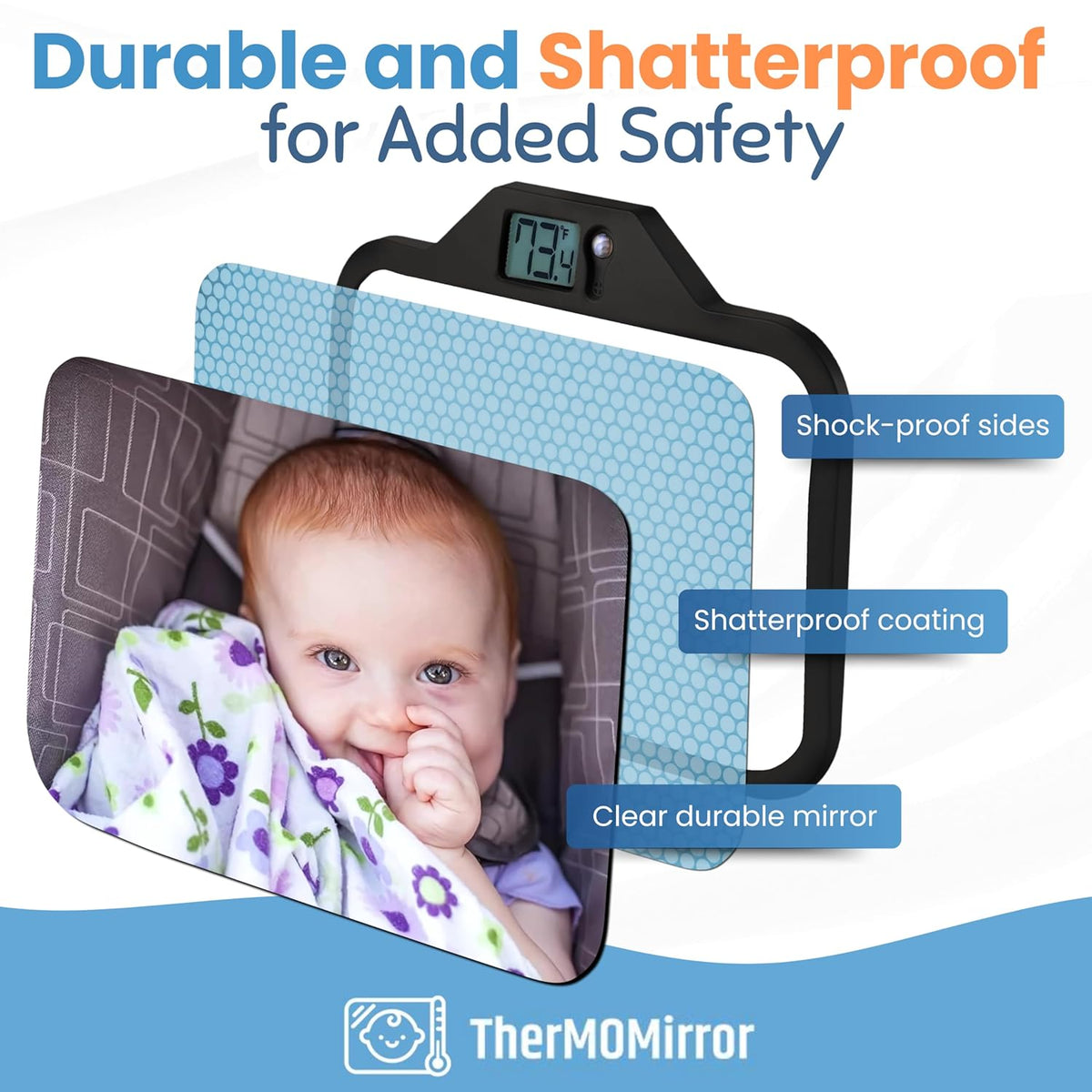 Baby Car Mirror with Temperature Display for Rear-Facing Car Seats