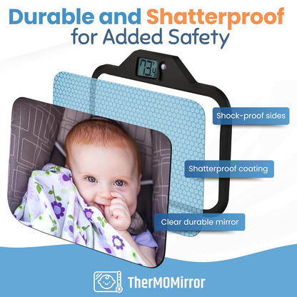 Baby Car Mirror with Temperature Display for Rear-Facing Car Seats